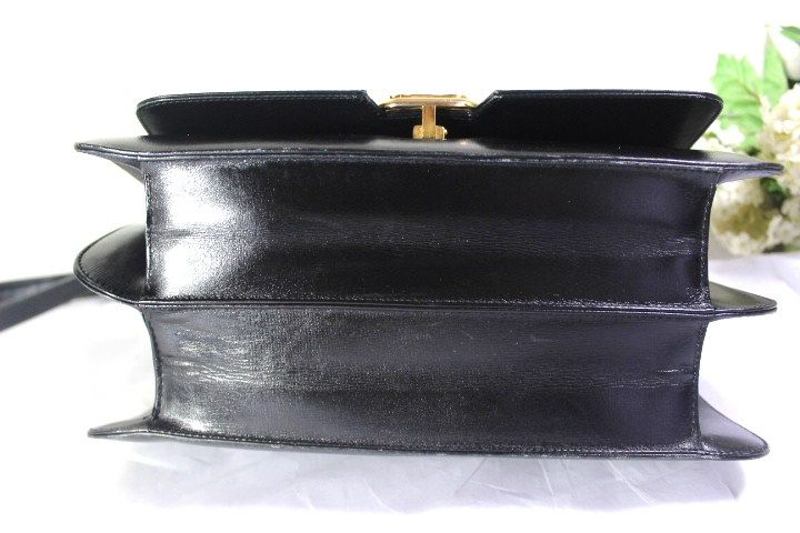 Vintage Celine Box Calf Leather Black Horse Carriage Shoulder Bag ...  