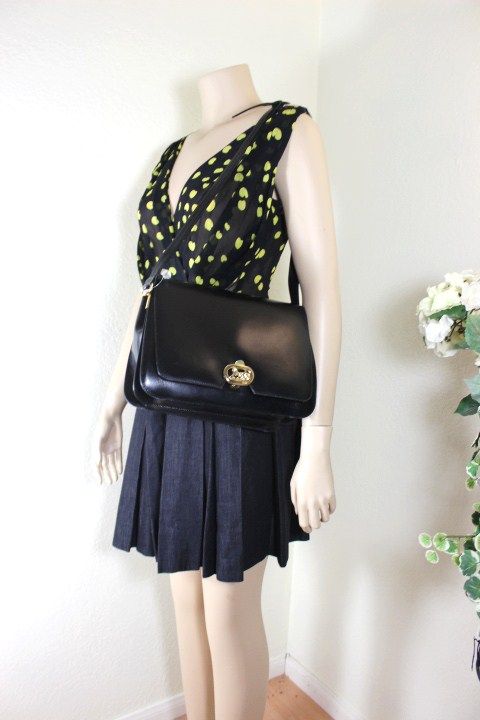 Vintage Celine Box Calf Leather Black Horse Carriage Shoulder Bag ...  