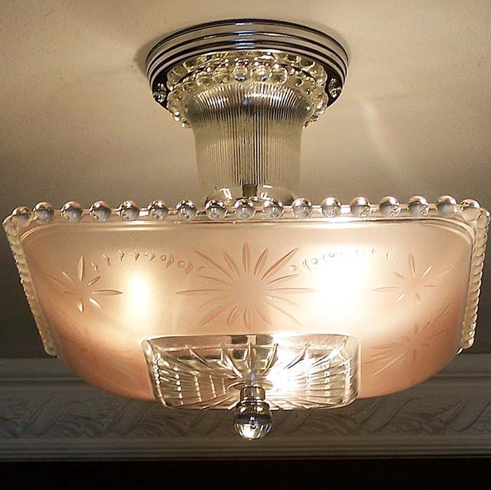 560 Vintage Hobnail aRT DEco 30s 40s Ceiling Light Lamp Fixture Glass