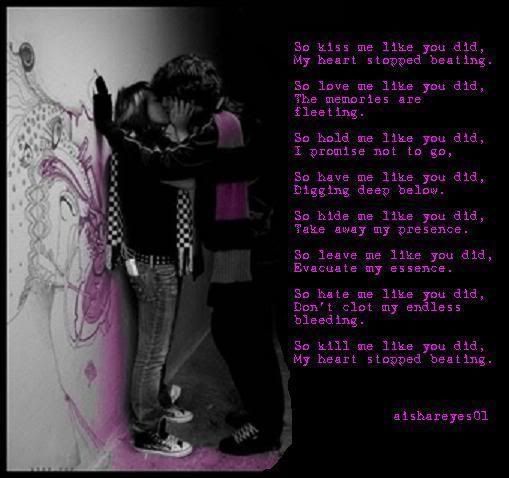 love poems emo. emo kids kissing and poem