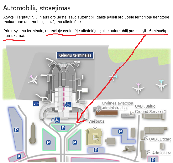 Stovėjimo aikštelė prieš atvykimo pastatą - žadamas nemokamas stovėjimas iki 15 min. http://i224.photobucket.com/albums/dd115/zeppelinus/oro_uostas.png