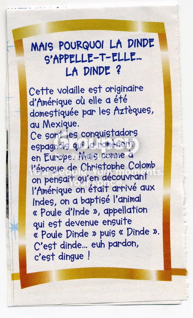 ORIGINE DE LA DINDE