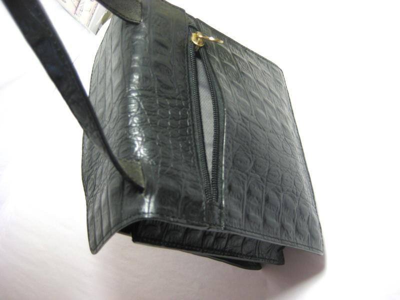 Hilly Moc Croc Black Leather Small tote Bag  