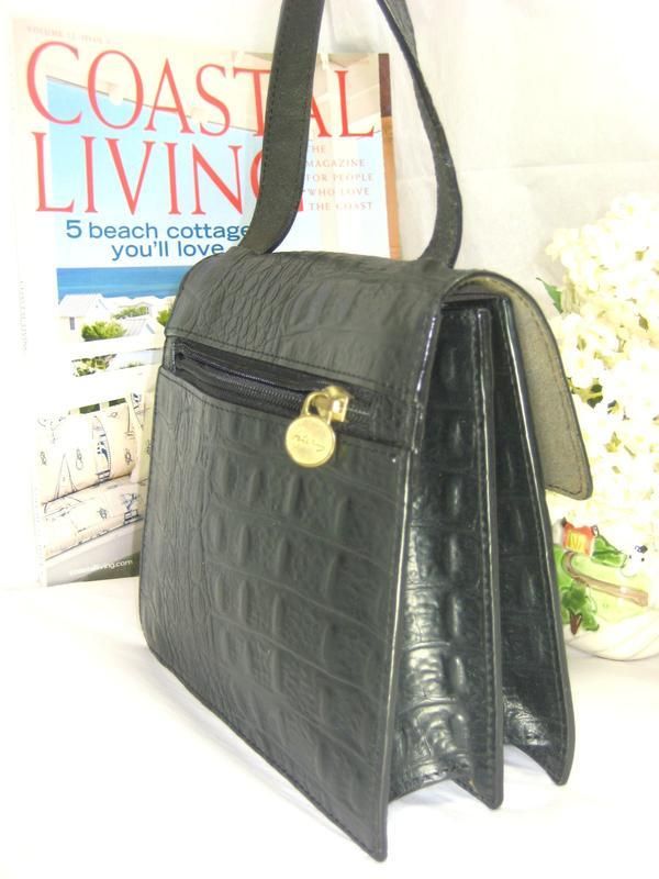 Hilly Moc Croc Black Leather Small tote Bag  