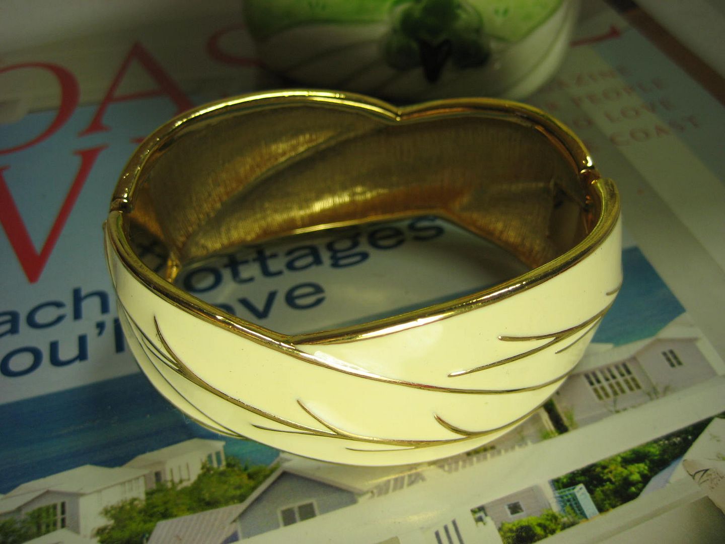 Monet Cream Enamel White Thick Bangle Bracelet  