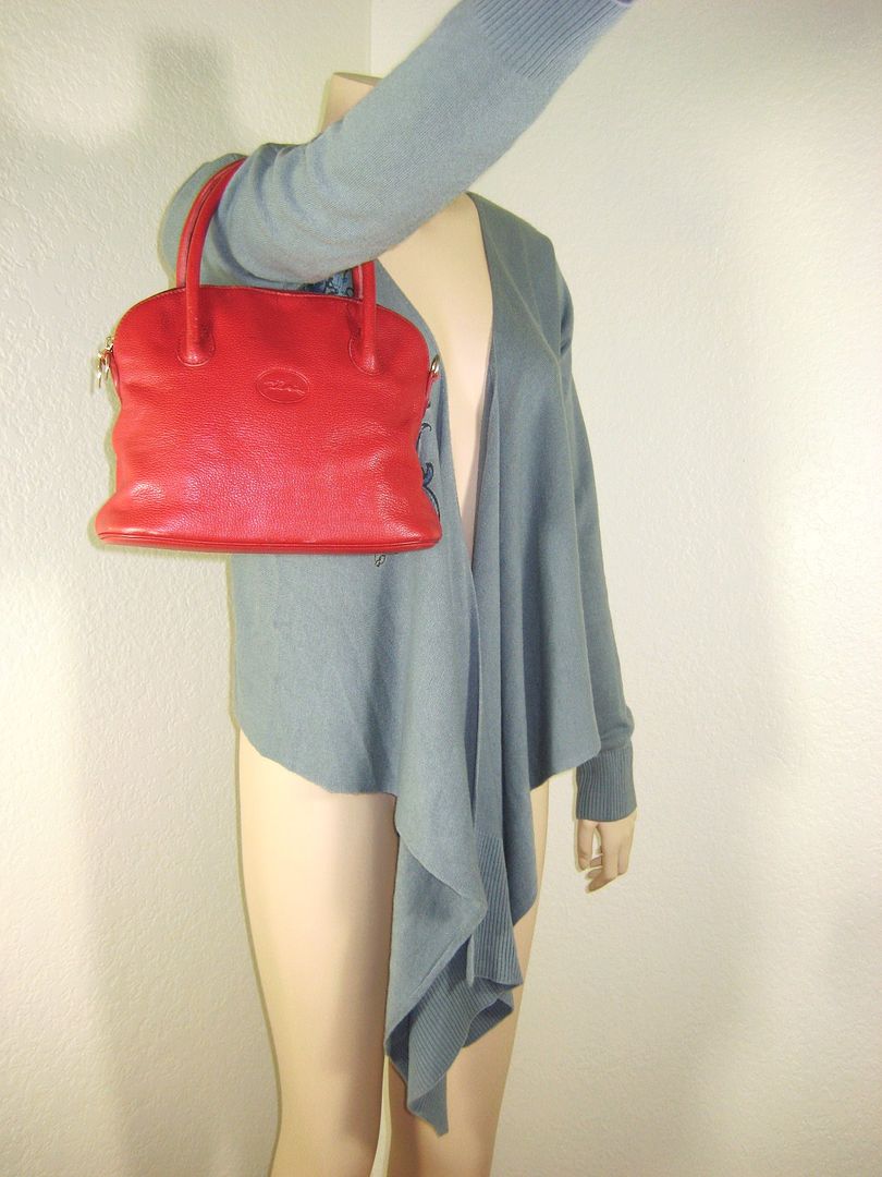Vintage Longchamp Red Leather Alma Tote Shoulder Bag  