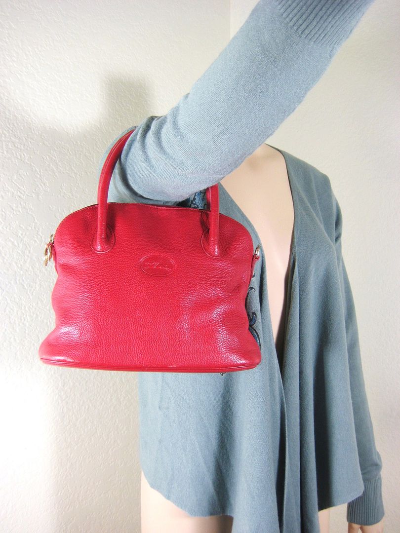 Vintage Longchamp Red Leather Alma Tote Shoulder Bag  