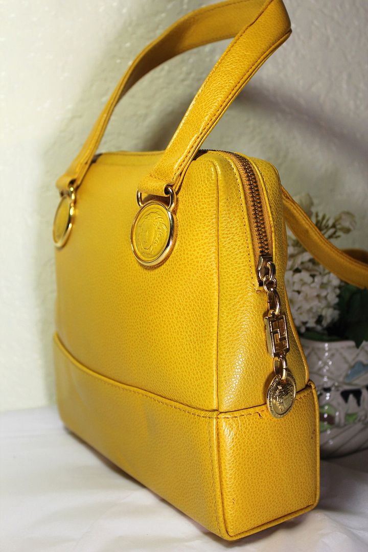 Vintage Versace Couture Yellow Caviar Leather Hand Bag  