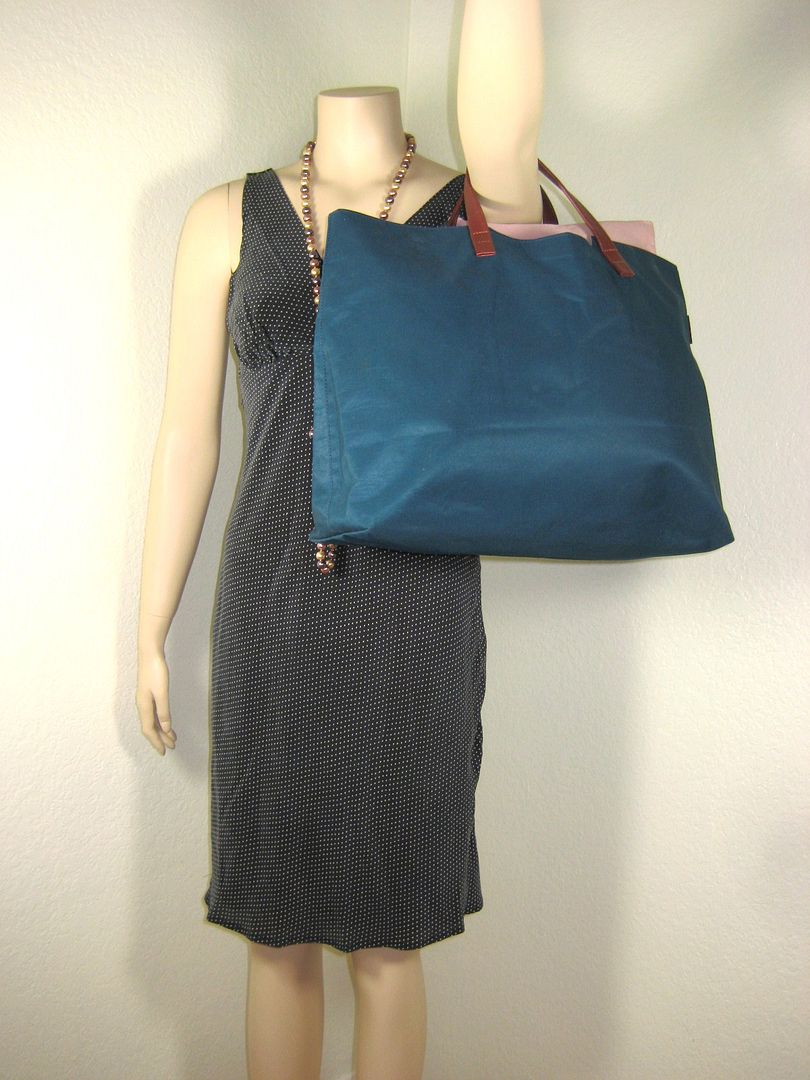 BRONTIBay Paris Aqua Blue Nylon & Leather Large Beach Travel Tote bag 