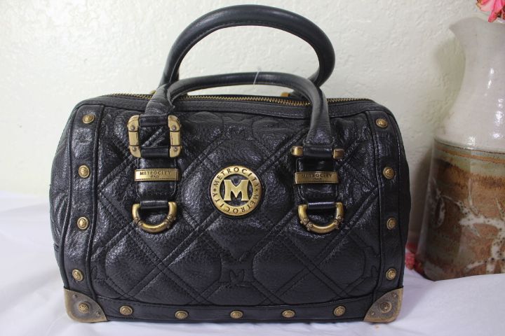 METRO CITY Black Studded Leather Speedy Doctor Bag Italy