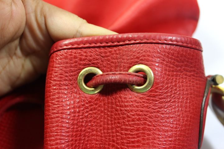 Vintage Christian DIOR RED Leather Bucket Drawtop Shoulder Bag France ...