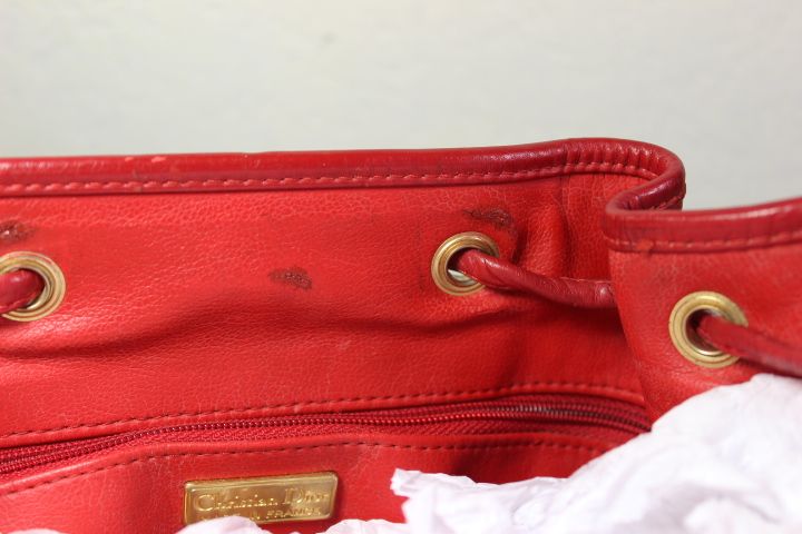 Vintage Christian DIOR RED Leather Bucket Drawtop Shoulder Bag France ...