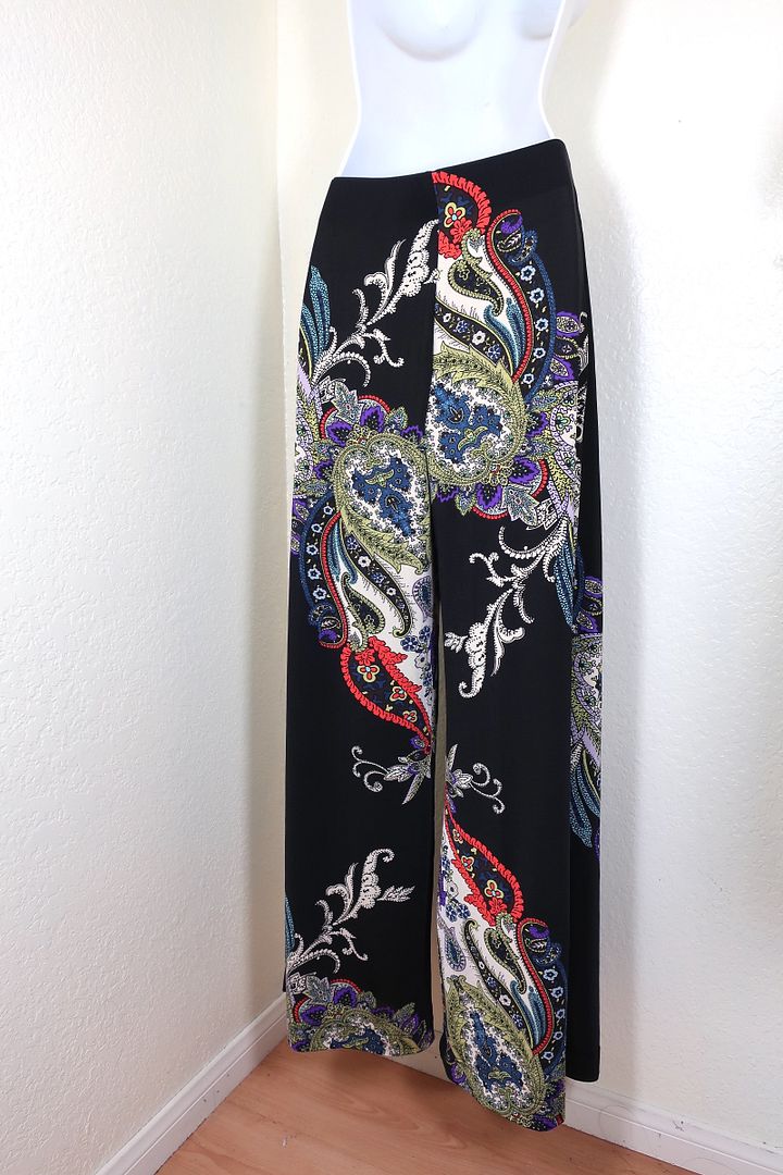 SINEQUANONE France Wide Leg Paisley Print Black Purple Jeans Pants